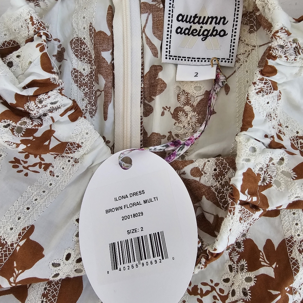 Autum Adiegbo Ilona Dress Brown White Cutout Floral New With Tags Size 2 - Picture 9 of 10